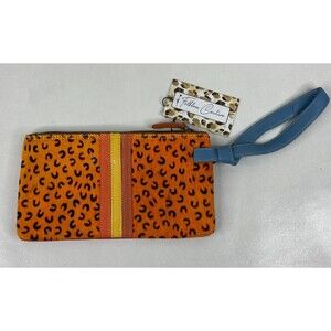 Folklore Couture Anastasia Wristlet Wallet Purse Leather Hide Orange Print NWT